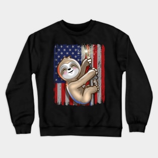 USA Patriotic Sloth American Flag Crewneck Sweatshirt